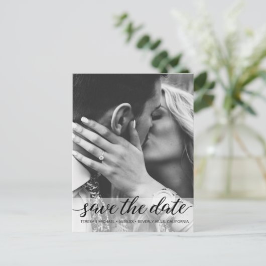 Carte Postale Photo en noir blanc Vertical Enregistrer la date S (Debout devant)