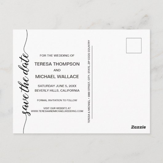 Carte Postale Photo en noir blanc Vertical Enregistrer la date S (Dos)