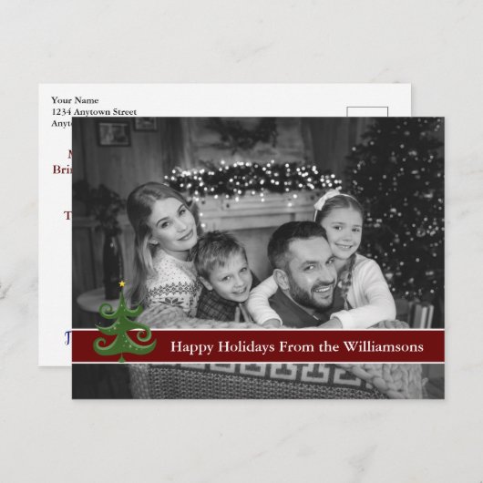 Carte Postale Photo en noir et blanc avec arbre de Noël (Devant / Derrière)