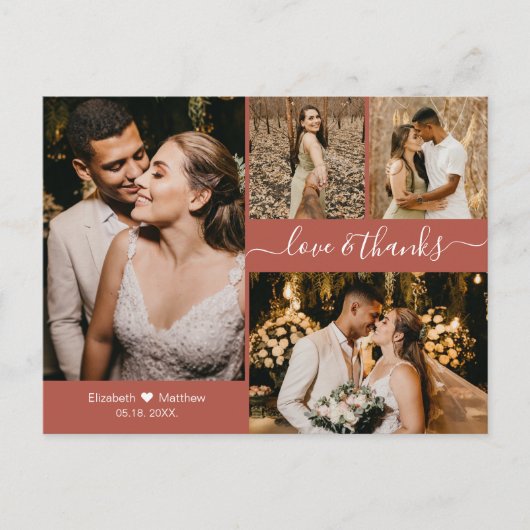 Carte Postale Photo en terre cuite moderne Collage Mariage Merci (Devant)