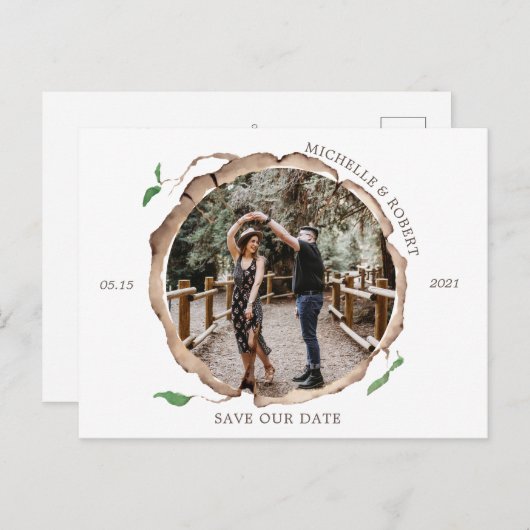 Carte Postale photo en tranches de bois rustique enregistrer la (Devant / Derrière)