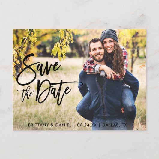 Carte Postale Photo Enregistrer La Date Moderne Brush Script (Devant)