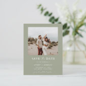 Carte Postale Photo Enregistrer la date, Sage Green Boho Enregis (Debout devant)