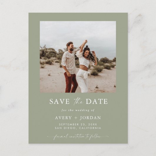 Carte Postale Photo Enregistrer la date, Sage Green Boho Enregis (Devant)