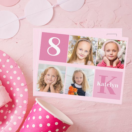 Carte Postale Photo Fille d'anniversaire Joli Monogramme Chic Ro