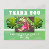 Carte Postale Photo Fille d'aquarelle verte à feuilles tropicale (Devant)