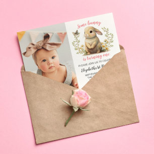 Carte Postale Photo Fille Lapin de Pâques Anniversaire Invitatio