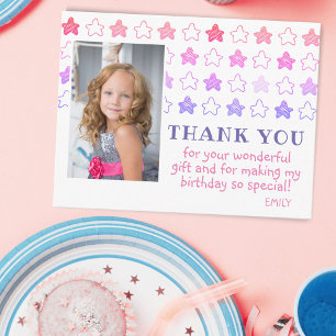 Carte Postale Photo fille rose mignonne Merci d'anniversaire