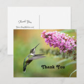 Carte Postale Photo floral colibri de faune Merci (Devant / Derrière)