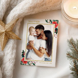 Carte Postale Photo floral de Noël Merry And Bright Holiday