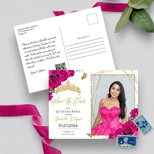 Carte postale photo Fuchsia & Gold Tiara Quinceañe