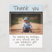 Carte Postale Photo Garçon bleu moderne Merci d'anniversaire (Devant)