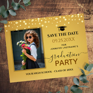 Carte Postale Photo Graduation Party Enregistrer la date Gold