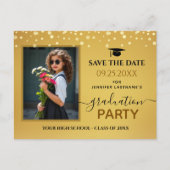 Carte Postale Photo Graduation Party Enregistrer la date Gold (Devant)