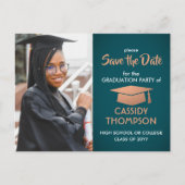 Carte Postale Photo Graduation Turquoise & Faux Copper Enregistr (Devant)