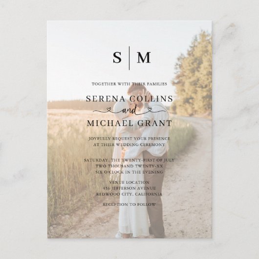 Carte Postale Photo Heart Calligraphy QR Code Mariage (Devant)