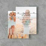 Carte Postale Photo Heart Calligraphy Sweet 16<br><div class="desc">L'avant de cette élégante invitation est ornée de votre photo, recouverte d'un texte qui brille avec sophistication. Le titre, Sweet sixteen, combine "Sweet" en calligraphie sophistiquée ornée de coeurs délicats et "Sixteen" en police serif raffinée, créant un parfait mélange de fantaisie et d'élégance. Au dos, quatre photos chères racontent l'histoire...</div>