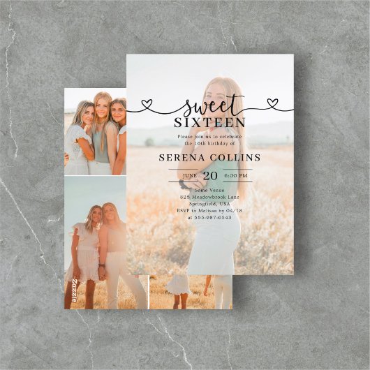 Carte Postale Photo Heart Calligraphy Sweet 16