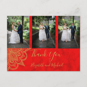 Carte Postale Photo Indian Style Red Gold Wedding Thank You