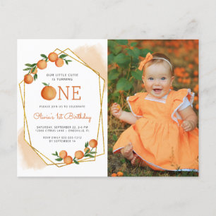 Carte Postale Photo Little Cutie Orange 1er anniversaire Invitat