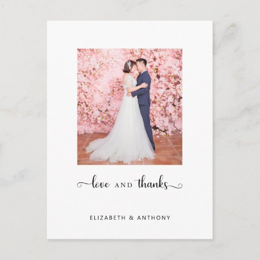 Carte Postale Photo Love and Thanks Elegant Script Chic Wedding (Devant)