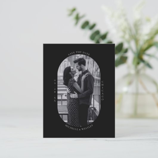 Carte Postale Photo Mariage noir et blanc minimum Enregistrer la (Debout devant)