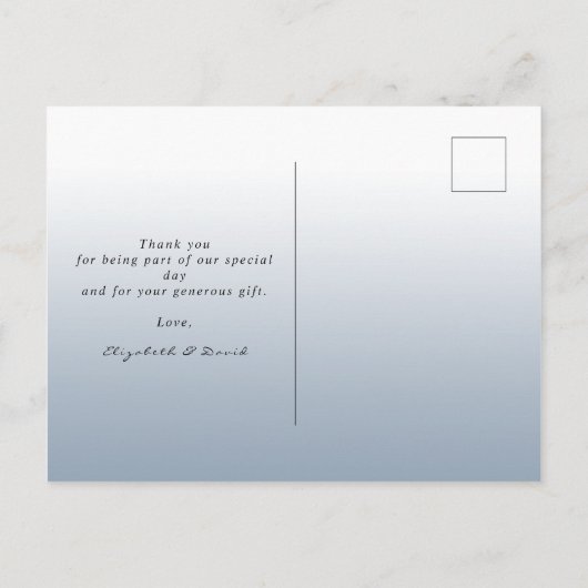 Carte Postale Photo merci, bleu poussiéreux script mariage (Dos)