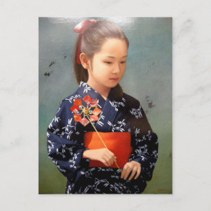 Carte Postale Photo mignonne japonaise fille kimono portrait pei