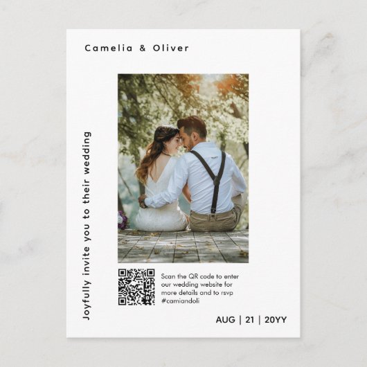 Carte Postale Photo MINIMAL Enregistrer la date CODE QR Économis (Devant)