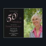 Carte Postale Photo moderne 50 fabuleux 50e anniversaire<br><div class="desc">Ce design moderne en noir et rose est idéal pour vos célébrations de 50 ans. Téléchargez votre propre photo, entrez les détails de votre fête et envoyez cette carte postale. Votre 50 et fabuleux anniversaire sera un grand succès! Cette invitation photo fait partie d'une collection avec des objets correspondants et...</div>