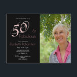 Carte Postale Photo moderne 50 fabuleux 50e anniversaire<br><div class="desc">Ce design moderne en noir et rose est idéal pour vos célébrations de 50 ans. Téléchargez votre propre photo, entrez les détails de votre fête et envoyez cette carte postale. Votre 50 et fabuleux anniversaire sera un grand succès! Cette invitation photo fait partie d'une collection avec des objets correspondants et...</div>