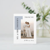 Carte Postale Photo moderne Dusty Mariage bleu Merci (Debout devant)