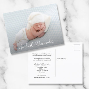 Carte Postale Photo moderne Elegance Baby Boy Birth Announcement