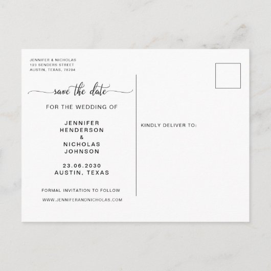 Carte Postale Photo Moderne Enregistrer La Date Annonce (Dos)