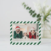 Carte Postale Photo moderne Joyeux Noël Green Stripes (Debout devant)