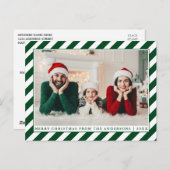 Carte Postale Photo moderne Joyeux Noël Green Stripes (Devant / Derrière)