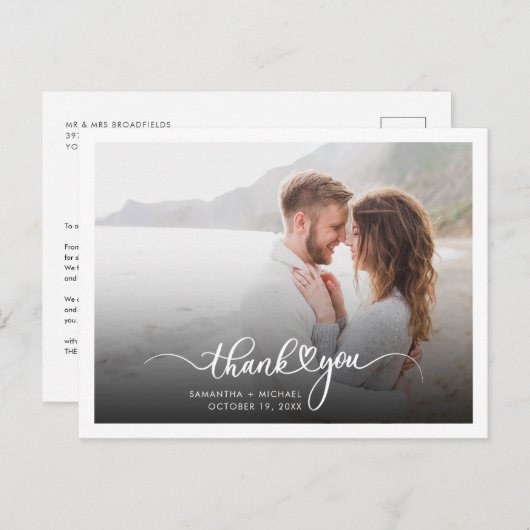 Carte Postale Photo moderne manuscrite Mariage Merci (Devant / Derrière)