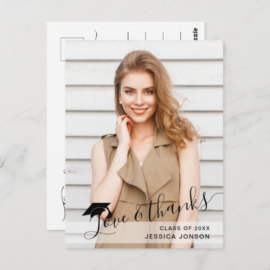 Carte Postale PHOTO Moderne simple élégant Merci de graduation (Devant / Derrière)
