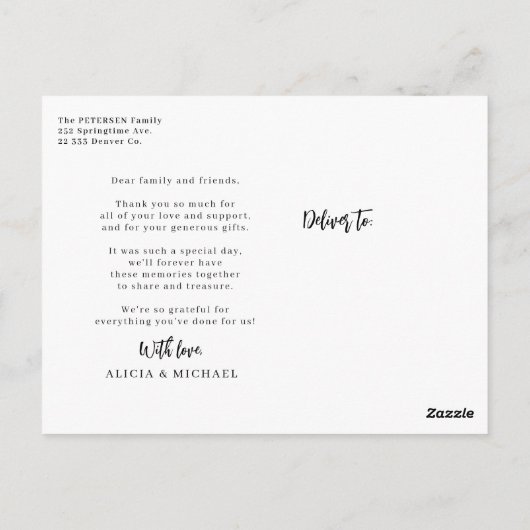 Carte Postale Photo personnalisée amour et script merci (Dos)