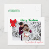 Carte Postale Photo personnalisée de Noël Bow & Deer (Devant / Derrière)