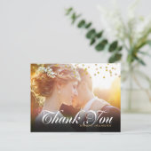 Carte Postale Photo personnalisée Gold Confetti Script Merci (Debout devant)