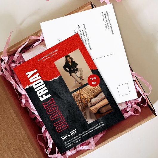 Carte Postale Photo personnalisée Rouge Black Vendredi Promo pro