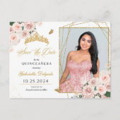 Carte postale photo Quinceañera rose poudré et or (Devant)