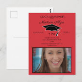 Carte Postale Photo Red Black Graduation Cap Grad Party (Devant / Derrière)