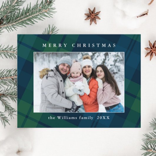 Carte Postale Photo Retro Noël Plaid Grey Holiday