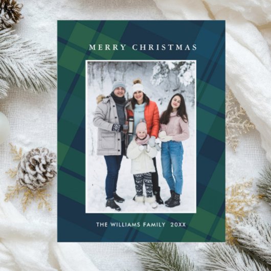 Carte Postale Photo Retro Noël Plaid Grey Holiday