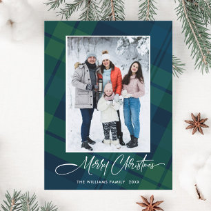 Carte Postale Photo Retro Noël Plaid Grey Holiday