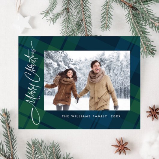 Carte Postale Photo Retro Noël Plaid Grey Holiday
