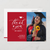 Carte Postale Photo rouge moderne Merci de graduation simple (Devant / Derrière)