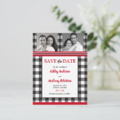 Carte Postale Photo Rustic Buffalo Plaid Mariage Date de sauvega (Debout devant)